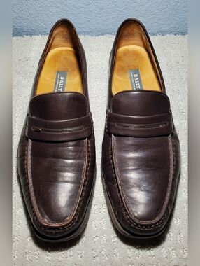 Bally Men’s Brown Leather Loafers Dress Shoes Slip On  Classic Sole Size 10.5 D